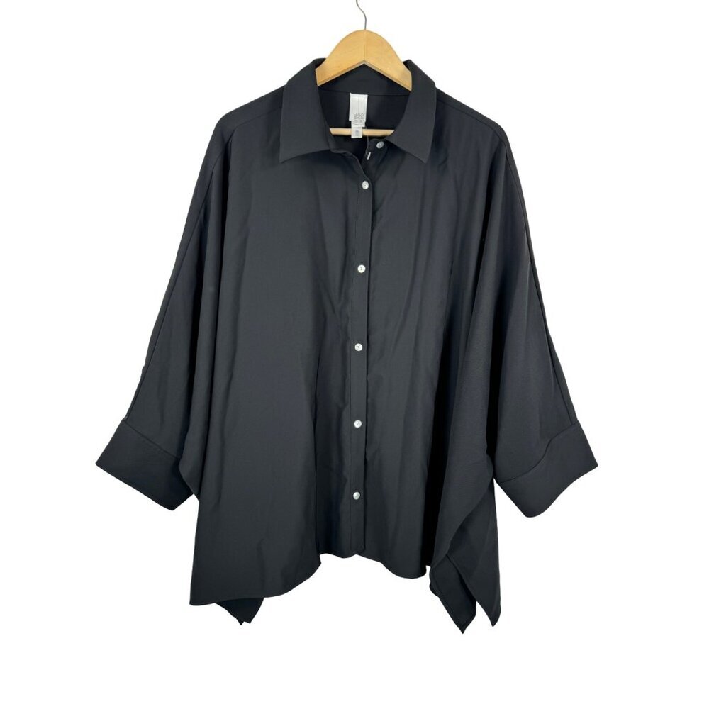 Wynne Layers Drapey Twill Lagen look Button down Top black‎ sz 2X